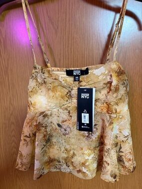 Madden NYC Yellow Floral Peplum Camisole